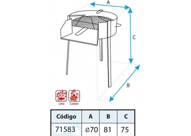-imex-el-zorro-71583-barbacoa-redonda-con-soporte-para-paella-diametro-70-x-75-cm-