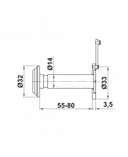 Dimensiones de mirilla AMIG para puertas 55-80mm.