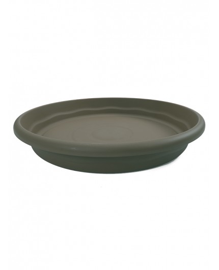 Plato redondo de plástico inyectado de 70 cm de diámetro modelo Terra de Plastiken en color taupe para base de macetas grandes
