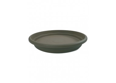 Plato redondo de plástico inyectado de 70 cm de diámetro modelo Terra de Plastiken en color taupe para base de macetas grandes
