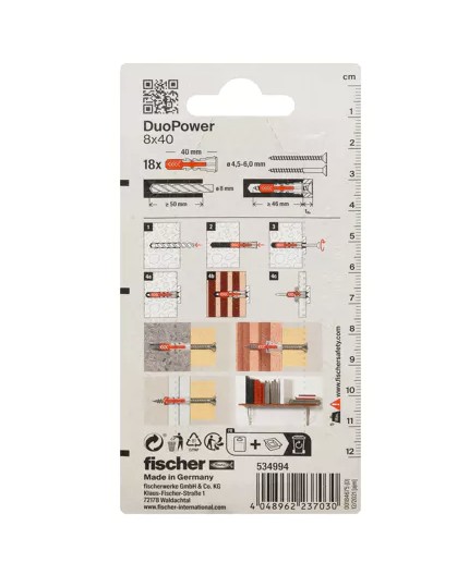 Fischer DuoPower 8x40: Ideal para Yeso, Hormigón y Madera