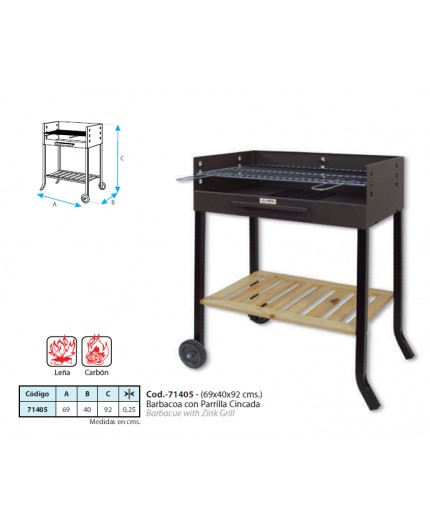 IMEX EL ZORRO 71405 - Barbacoa con Ruedas y Parrilla de Hierro, 88 x 68 x 40 cm