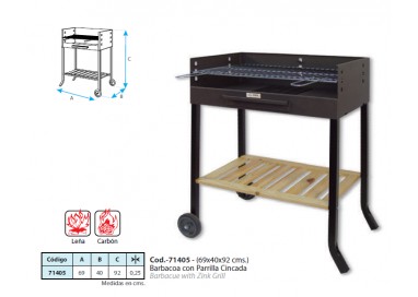 IMEX EL ZORRO 71405 - Barbacoa con Ruedas y Parrilla de Hierro, 88 x 68 x 40 cm
