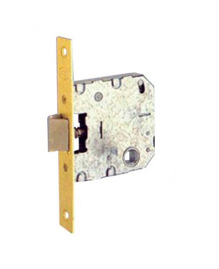 Picaporte de embutir Yale UCEM serie 6134 con frente de hierro latonado para puertas de paso