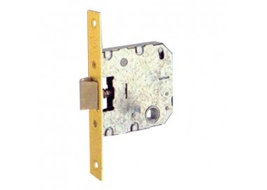 Picaporte de embutir Yale UCEM serie 6134 con frente de hierro latonado para puertas de paso