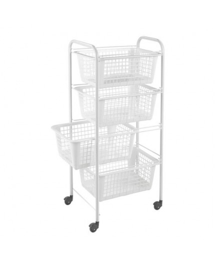 Carro multiusos Metaltéx blanco con ruedas, vista lateral mostrando su estructura compacta y diseño funcional.