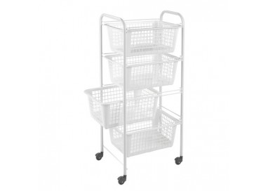 Carro multiusos Metaltéx blanco con ruedas, vista lateral mostrando su estructura compacta y diseño funcional.