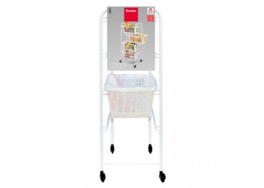 Vista superior del carro multiusos Metaltéx mostrando las cestas extraíbles de alambre plastificado.