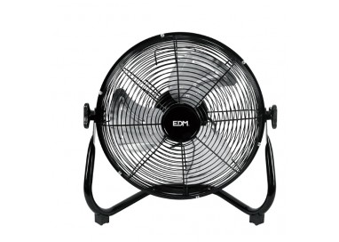 Ventilador de suelo industrial EDM de color negro mate con rejilla de seguridad y 3 velocidades