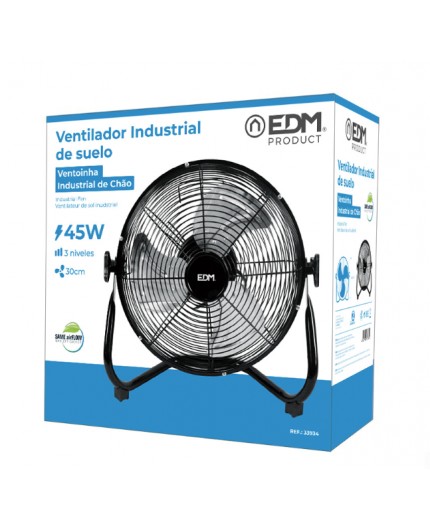Embalaje comercial original del ventilador industrial de suelo negro Freshwind EDM de 30 cm