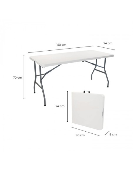 Mesa Plegable Jardín Blanca 150 cm - ¡Ideal para Espacios Pequeños!