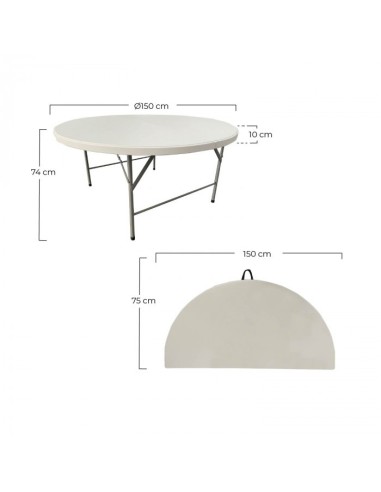 Mesa Plegable Redonda Jardín Granito Blanco 150 cm - ¡Elegancia