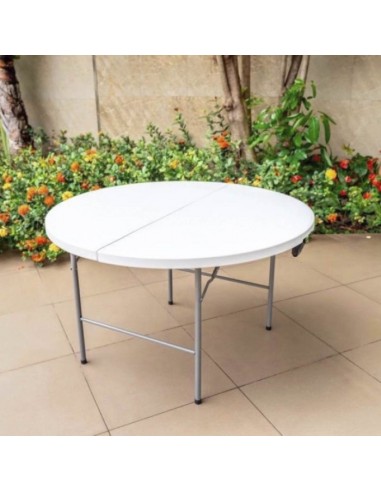 Mesa Plegable Redonda Jardín Granito Blanco 150 cm - ¡Elegancia