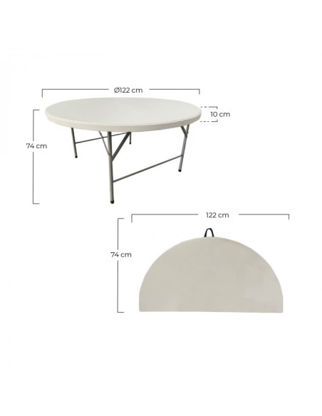 Mesa Plegable Redonda Jardín Granito Blanco 120 cm - ¡Perfecta