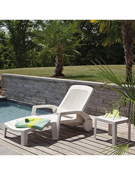 Mesa Auxiliar Jardín Grosfillex Miami Blanca 40 cm - ¡Versátil