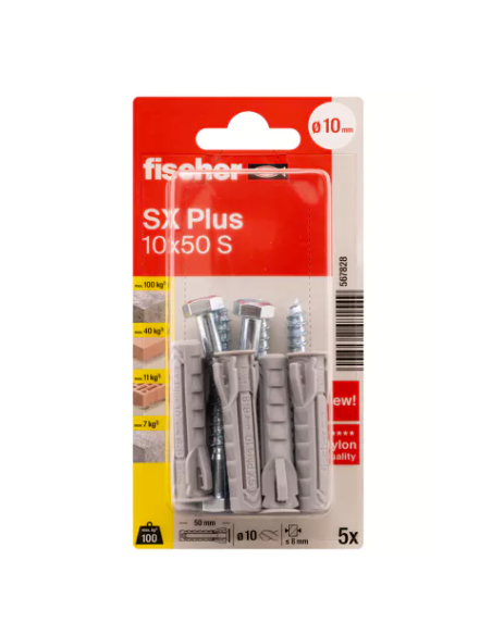 Tacos Fischer SX Plus S 10x50: Fijación Segura en Múltiples Materiales