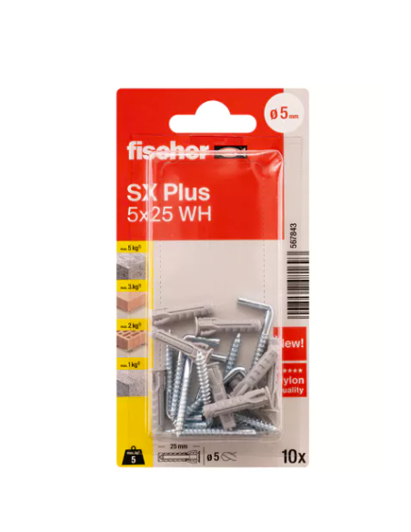 Fischer SX Plus 5x25 con Alcayata: Fijación rápida y segura