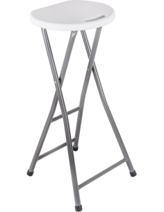 Taburete alto plegable Aranaz de 70 cm con asiento de polietileno blanco y patas metálicas grises