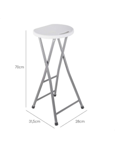 Taburete alto plegable Aranaz de 70 cm con asiento de polietileno blanco y patas metálicas grises 2