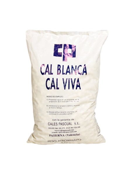 Saco de cal viva en piedra de 15 KG de la marca Cales Pascual, ideal para construcción y agricultura