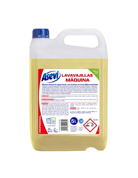 Garrafa de 5 litros de detergente para lavavajillas automático Asevi Profesional, líquido color amarillento.