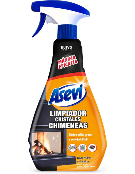 Limpiador ASEVI de cristales de chimenea 650 ml - elimina hollín y manchas con brillo impecable