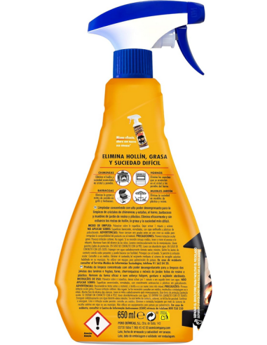 parte trasera del envase limpiador de cristales de chimenea