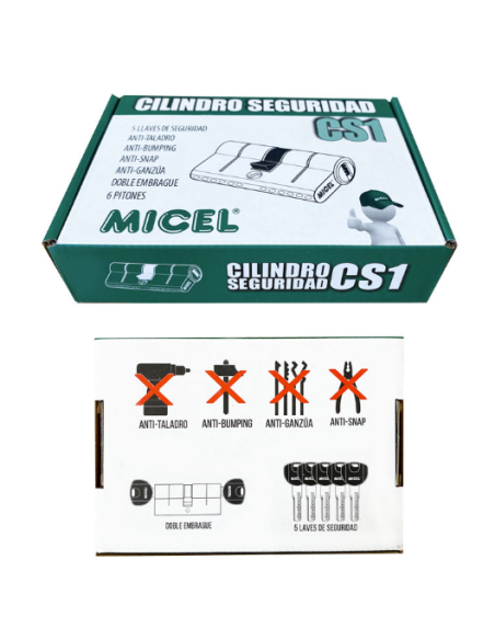 MICEL Cilindro de Seguridad CSO1 L15 35x35 MM Latonado - Protección Re