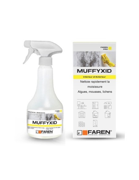 Botella de FAREN Muffyxid 500ml, eliminador de moho para baños, cocinas y exteriores.