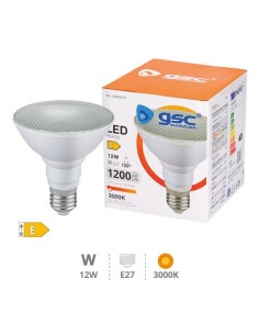 GSC Bombilla LED PAR30 12W E27 3000K IP65 - Iluminación Cálida y Dura