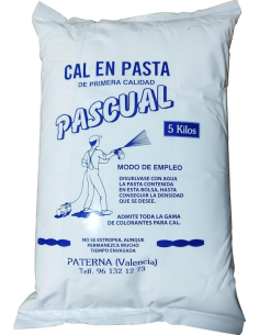 Bolsa de 5 kg de Cal en pasta CALES PASCUAL, mostrando el envase y la marca.
