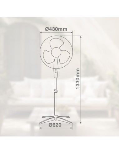 GSC Ventilador de Pie Nametil 43CM 45W Blanco - Frescor Silencioso