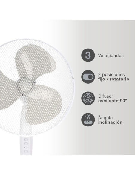 GSC Ventilador de Pie Nametil 43CM 45W Blanco - Frescor Silencioso