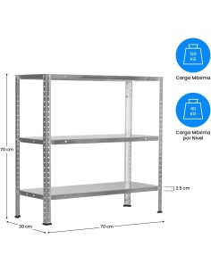 7HOUSE Estantería Metálica SteelSmart 3 Baldas 70x30x70CM 2