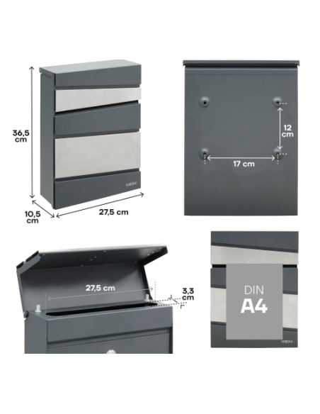 Buzón ARREGUI Flysch Antracita e Inox E6925