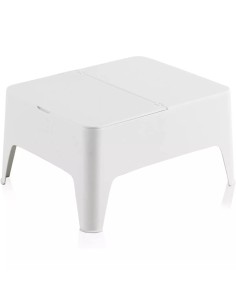 Mesa auxiliar Alaska blanca con cajón y diseño apilable para exterior