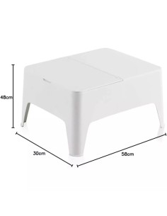 Mesa auxiliar Alaska blanca con cajón y diseño apilable para exterior 2