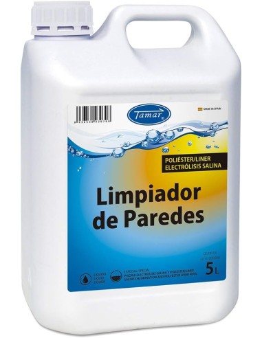 Garrafa de 5 litros de limpiador desincrustante de paredes y cal Tamar para mantenimiento de piscinas.