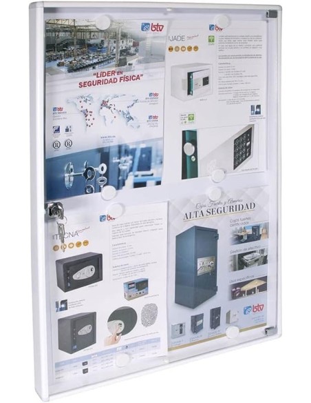 BTV Tablón De Anuncios Vertical Blanco Con Llave y Puerta Metacrilato