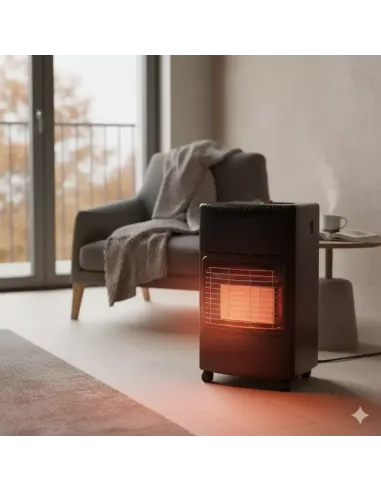 Estufa de gas butano infrarrojos Qlima 4.2kW en color negro, lista para uso en interiores