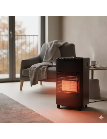 Estufa de gas butano infrarrojos Qlima 4.2kW en color negro, lista para uso en interiores