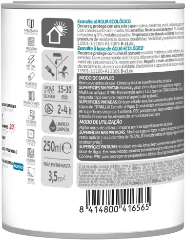 TITANLUX Esmalte Ecológico al Agua Blanco Mate 250 ml