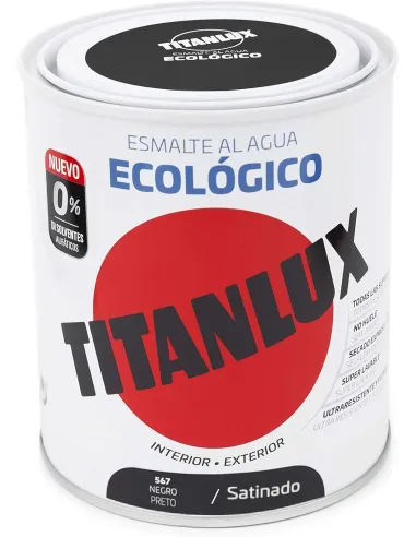 TITANLUX - Esmalte Ecológico Al Agua Negro Satinado - 250 ML