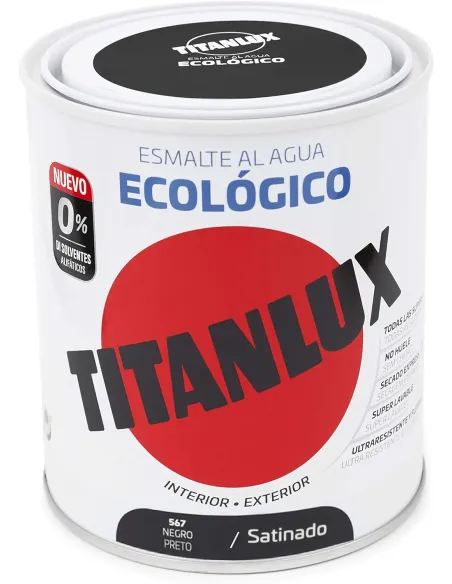 TITANLUX - Esmalte Ecológico Al Agua Negro Satinado - 250 ML TITANLUX - Esmalte Ecológico Al Agua Negro Satinado - 250 ML