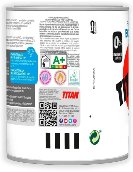 TITANLUX Esmalte Ecológico al Agua Blanco Satinado 250 ml TITANLUX Esmalte Ecológico al Agua Blanco Satinado 250 ml