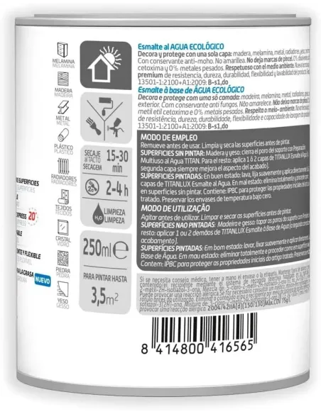 TITANLUX Esmalte Ecológico al Agua Blanco Satinado 250 ml TITANLUX Esmalte Ecológico al Agua Blanco Satinado 250 ml