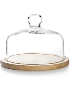 Ibili - Quesera de cristal con base de madera 18 cm