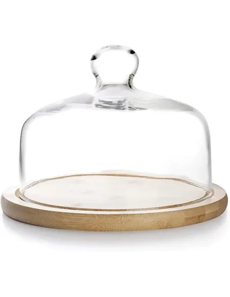 Ibili - Quesera de cristal con base de madera 18 cm