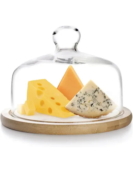 Ibili - Quesera de cristal con base de madera 18 cm