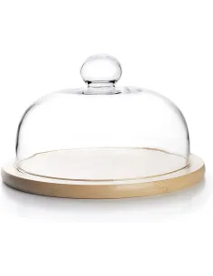 Ibili - Quesera de cristal con base de madera 20 cm